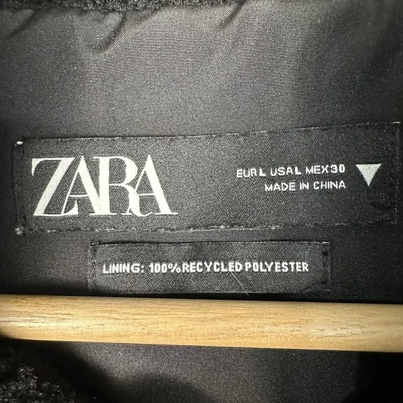 Zara Teddy Fleece & Neoprene Jacket Women's Large Black & White Full‎ Zip Animal - Picture 2 of 11